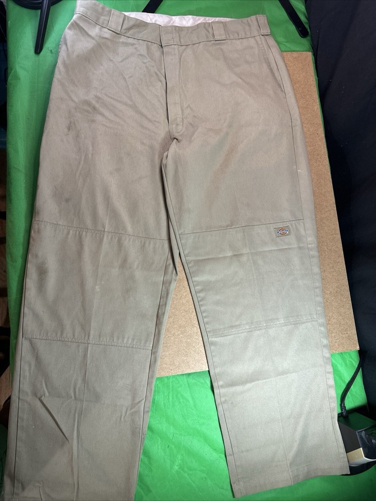 Dickies Beige Canvas Double Knee Work Pants with Size Guide