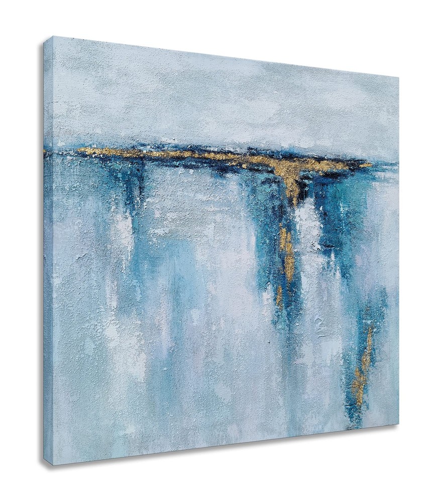 SYGALLERIER Abstract Ocean Canvas Wall Art with Gold Foil Hand Painted Modern...-image