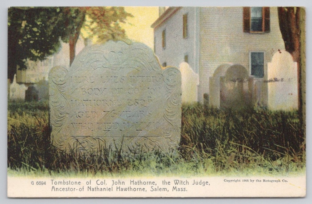 1905 Col John Hathorne Tombstone Postcard Salem Witch Judge Rotograph