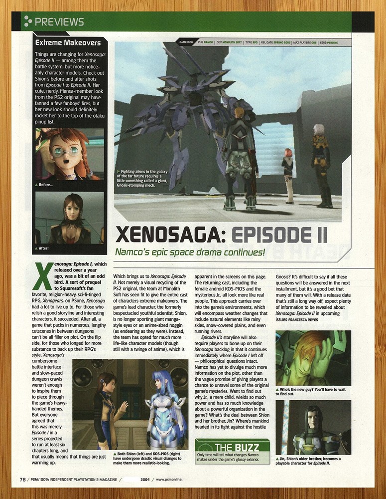 Authentic 2005 Xenosaga Episode II PS2 Promo Art Print Ad Poster