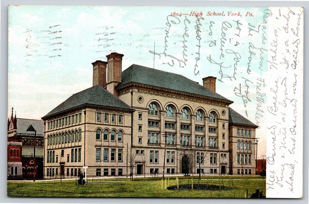 York Pennsylvania~Front of High School Building~Vintage Postcard