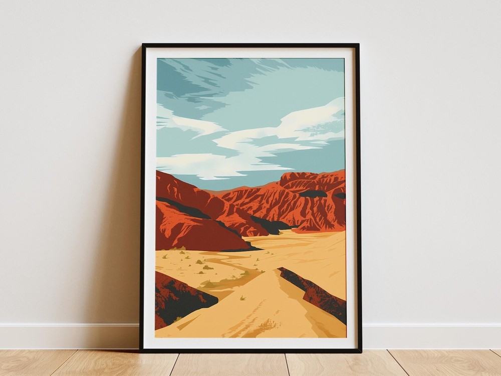 Turkmenistan Desert Poster Minimalist Landscape Art Print Travel Illustration
