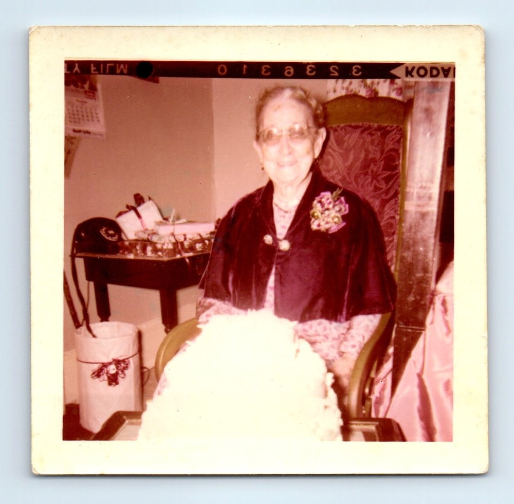 Old Vintage Square Color Photo OLDER ELDERLY WOMAN GLASSES ROTARY TELEPHONE