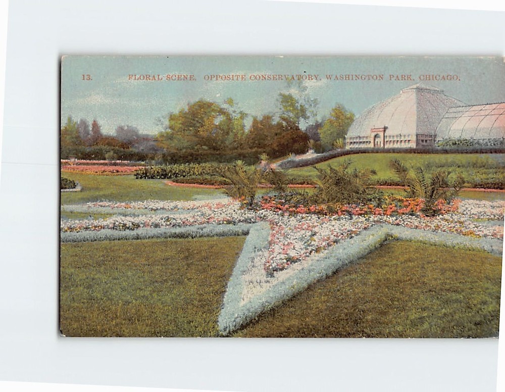 Postcard Floral Scene Opposite Conservatory Washington park Chicago Illinois USA