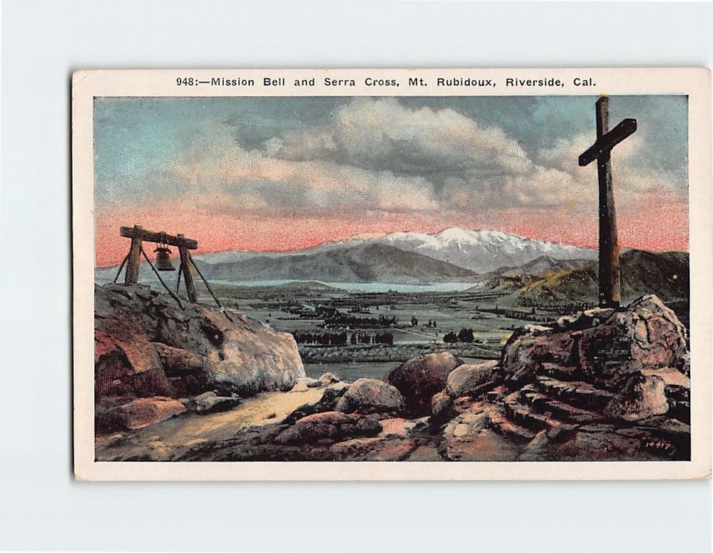 Postcard Mission Bell and Serra Cross Mt. Rubidoux Riverside California USA