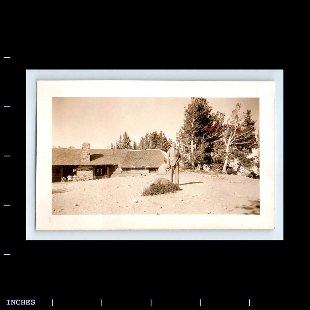 Old Vintage Photo MAN STANDING OUTSIDE HOUSE CABIN