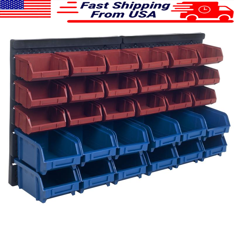 30 Compartment Wall-Mounted Organizer for Garage Tools Office Supplies Craft Storage and Cubby Organization New