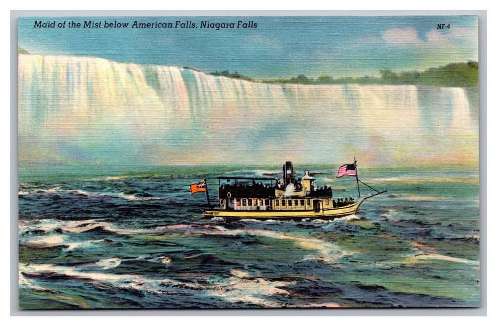 Niagara Falls NY Maid of the Mist Boat below American Falls Linen Postcard