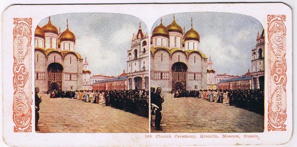 Stereo View Card Stereograph Church Ceremony Kremlin Moscow Russia