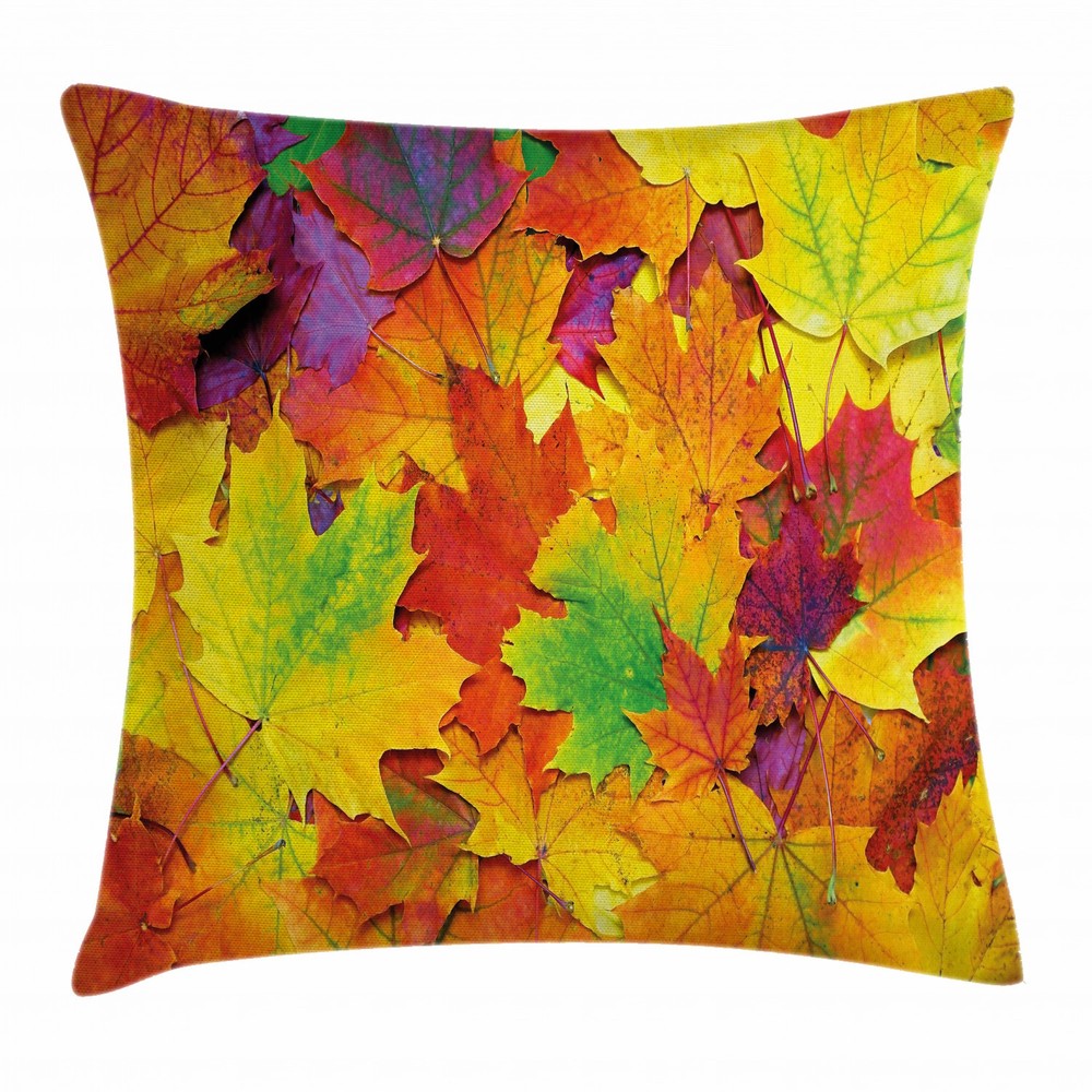 Colorful Autumn Leaves 18-inch Square Fall Decor Pillow Case Cover