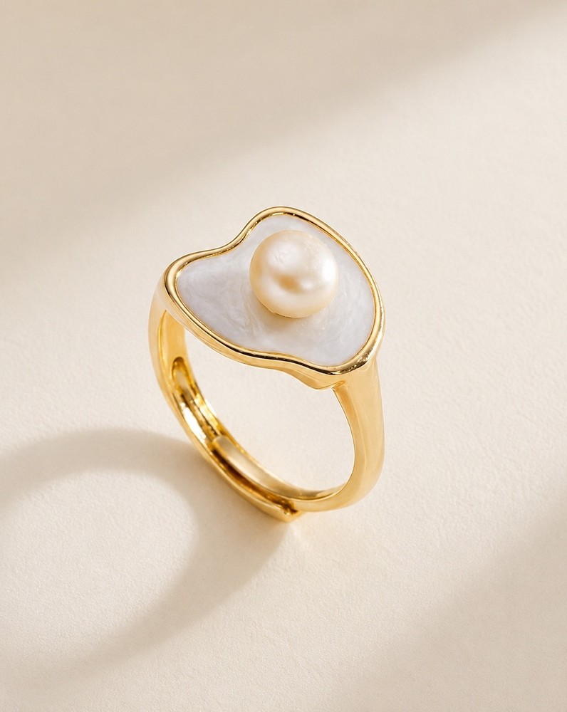 Real Pearl Gold Ring 18K Gold Plated Adjustable Statement Ring for Women