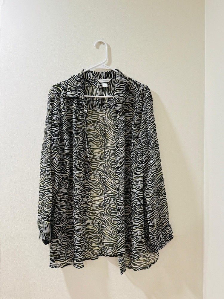 Christopher & Banks Women's Animal Print Collared Button-Up Long Sleeve Shirt XL