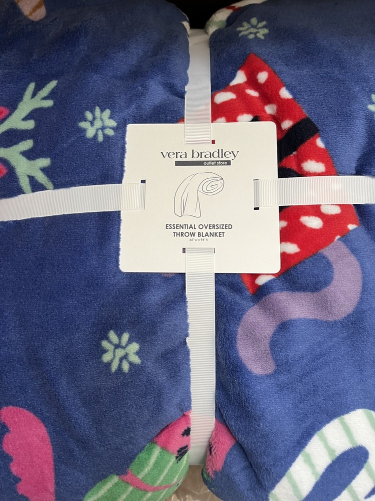 Vera Bradley Catnip Christmas Cats Blue Fleece Plush Throw Blanket 80x50 NWT