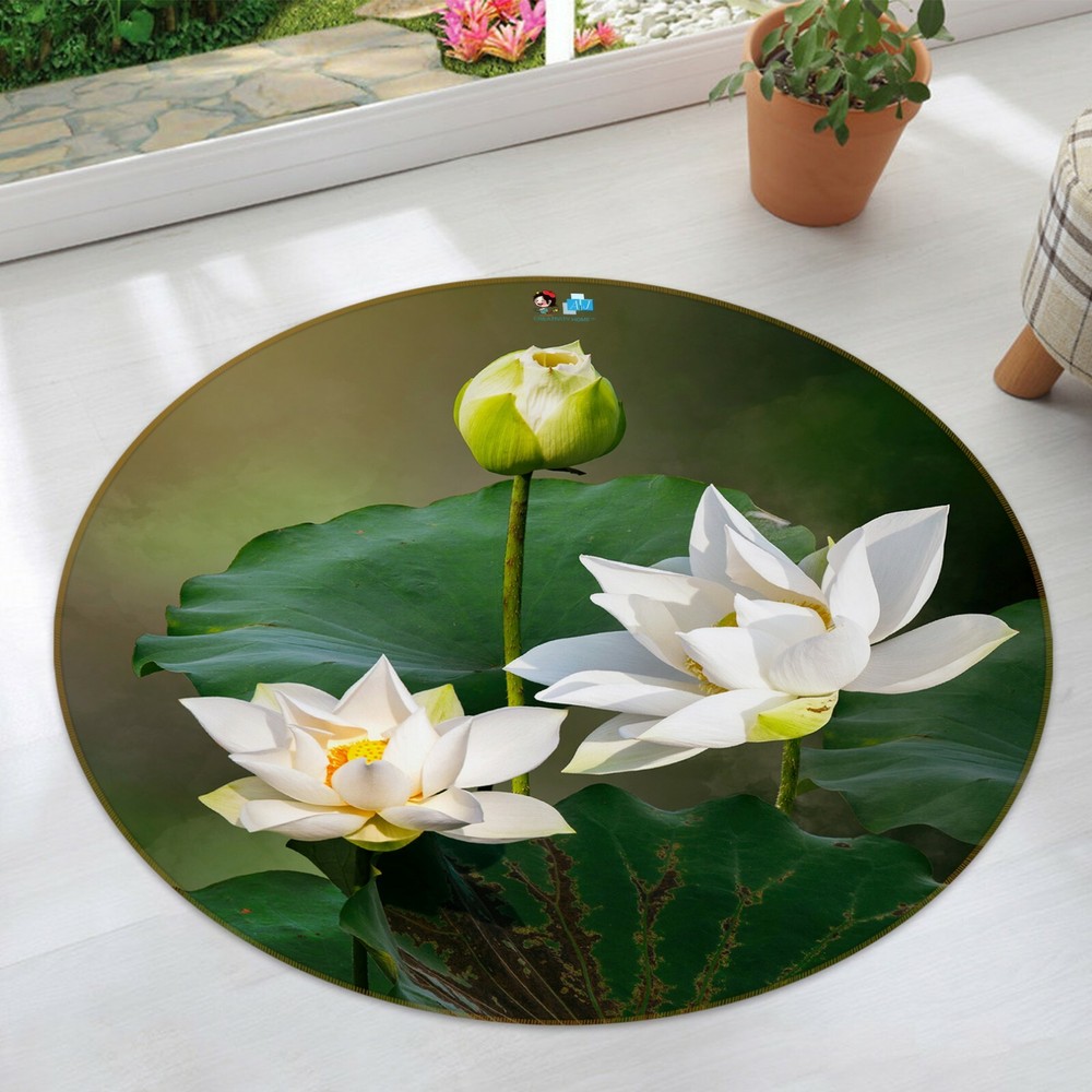 3D White Lotus NAO6044 Game Rug Mat Elegant Photo Carpet Mat Fay