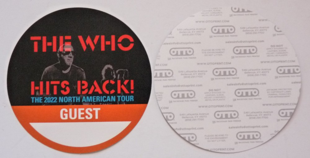 The Who Orange 2022 Hits Back Guest Concert Tour Backstage Pass D16