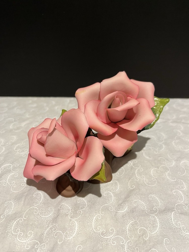 Capodimonte Pink Porcelain Double Rose Hand Painted Made In Italy
