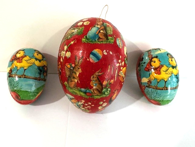 Three Antique German Paper Mache Easter Egg Candy Containers - 5