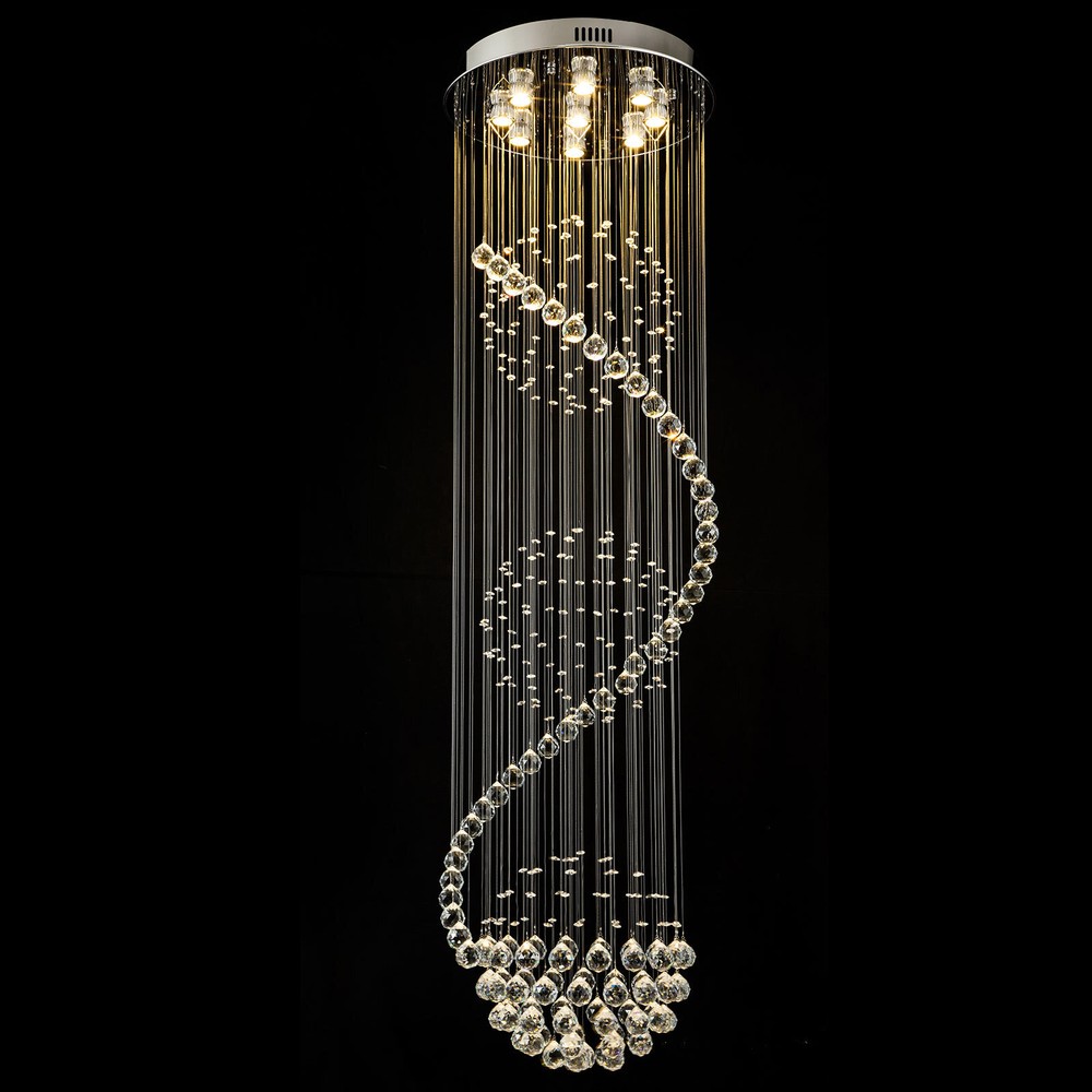 9 LED Modern Spiral Raindrop Crystal Ceiling Light Luxury Pendant Lamp Fixture