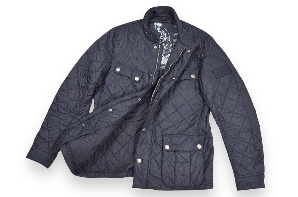 Men's Barbour Ariel Quilt Jacket in International Navy Size L Motorcycle Style England
