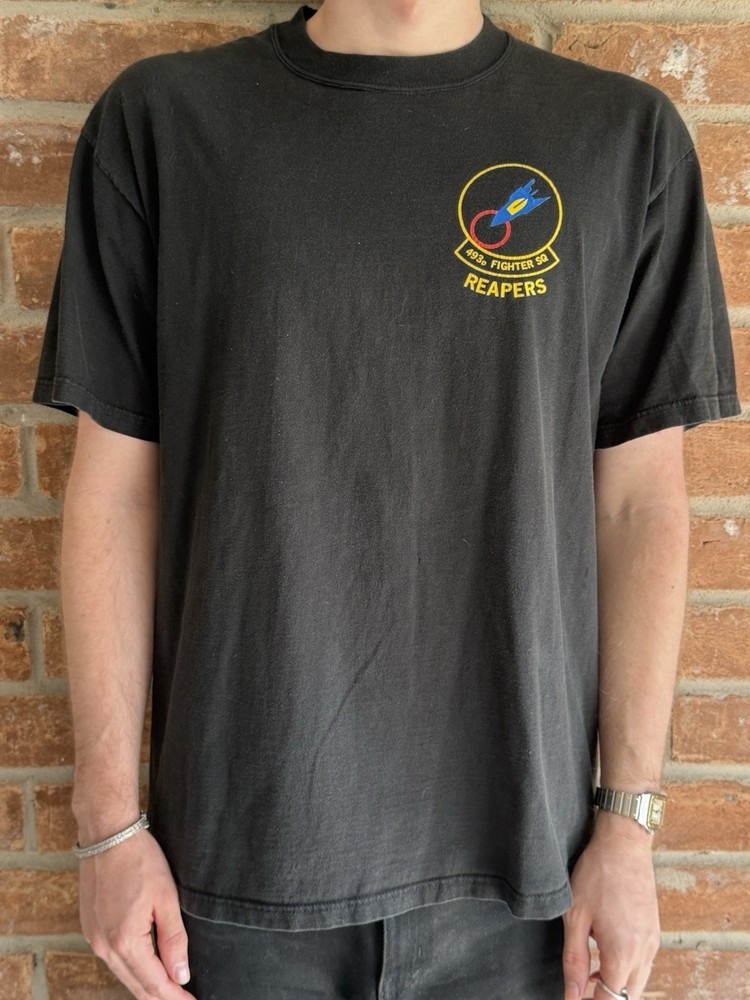 Vintage Jerzees 493rd Fighter Squadron Reapers Graphic T Shirt Size L 90s Black