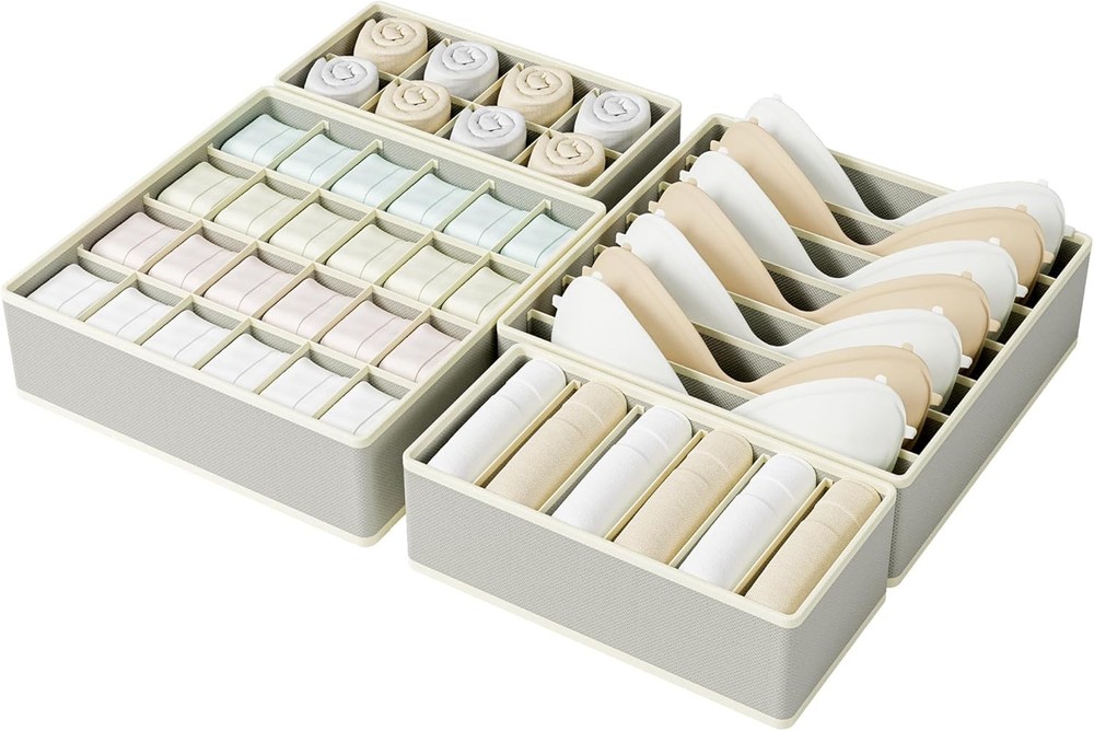 Drawer Organizer Clothes Set 4 Pack Foldable Dresser Closet Dividers Light Grey