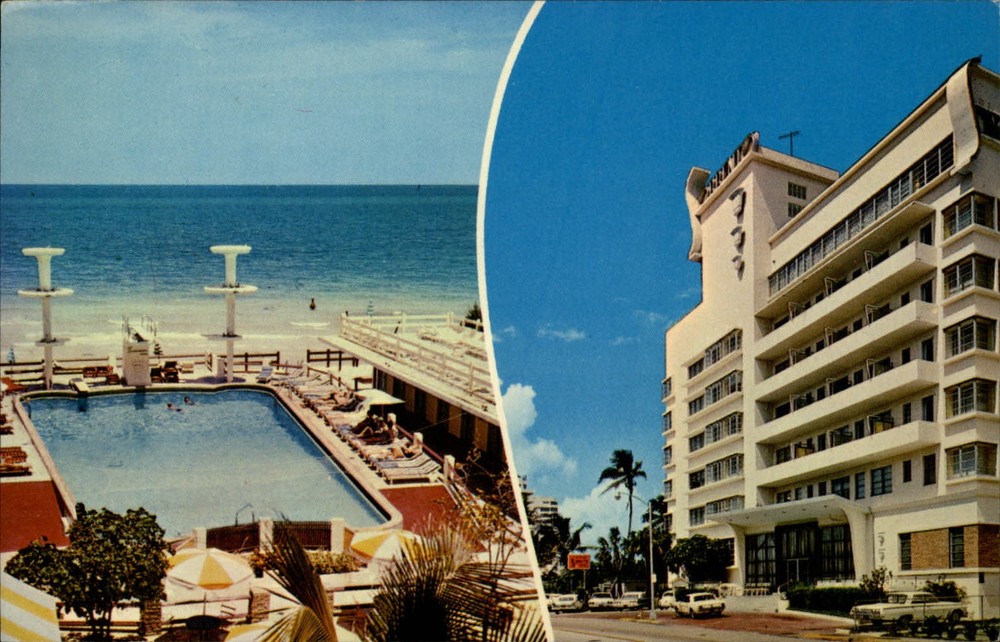Sorrento Hotel Miami Beach Florida swimming pool Ford Mustang ~ 1950s-60s