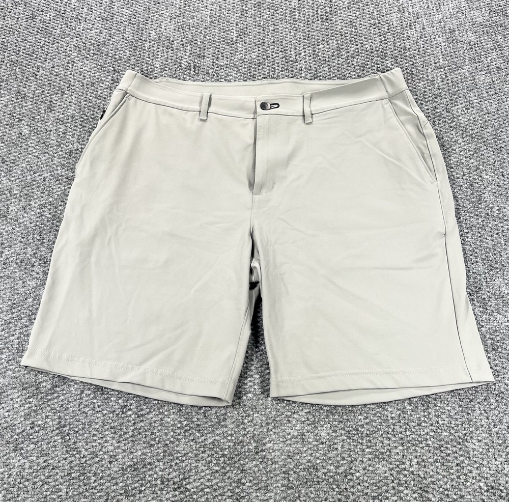 Public Rec Shorts Mens 34 Gray Green Chino Golf Performance Stretch Zip Pocket