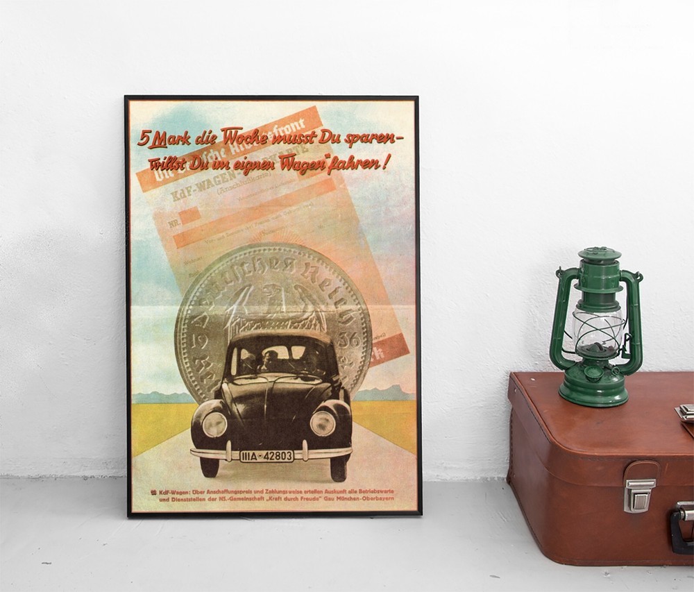 Poster VW Beetle KdF car 1936 poster Volkswagen Wehrmacht vintage VW Beetle
