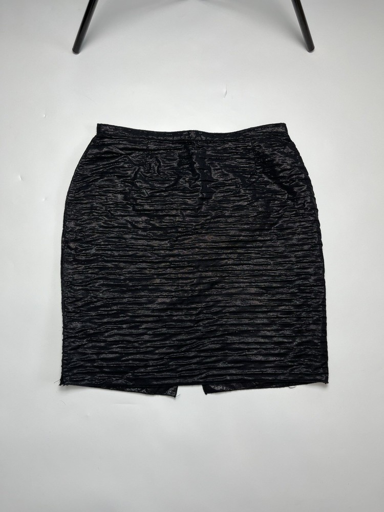 Dolce Gabbana Midi Skirt Textured Metallic Crinkle Shimmer Size 46