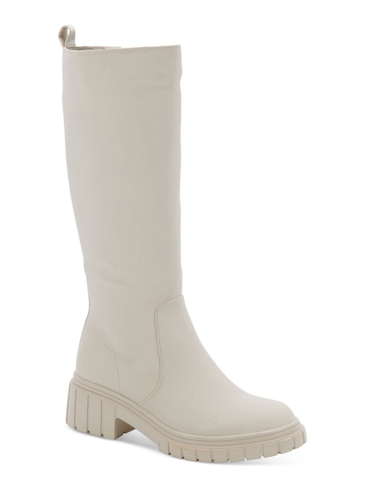 AQUA COLLEGE Womens Beige Waterproof Paz Round Toe Block Heel Riding Boot 10 M