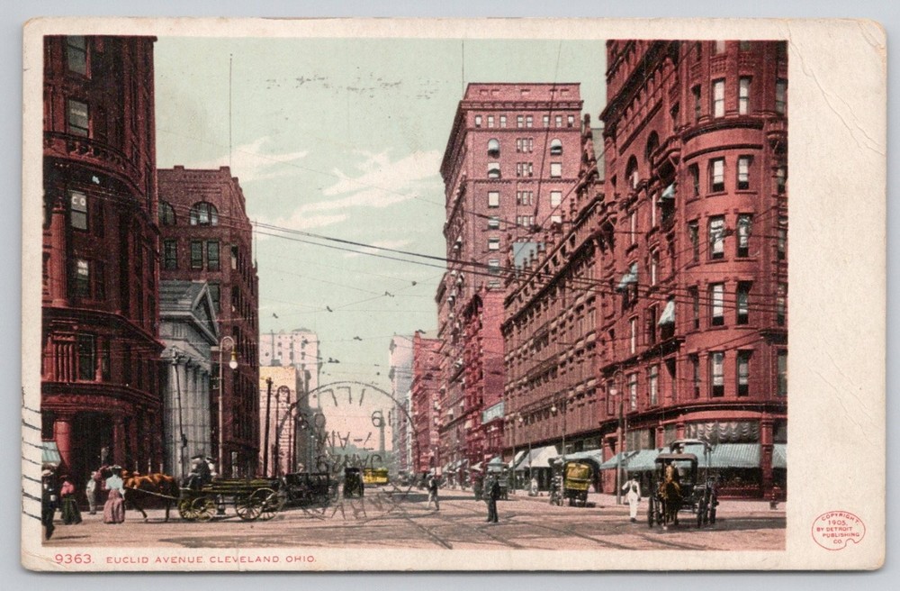 Euclid Avenue Cleveland Ohio 1909 Postcard Rotograph City Street Scene