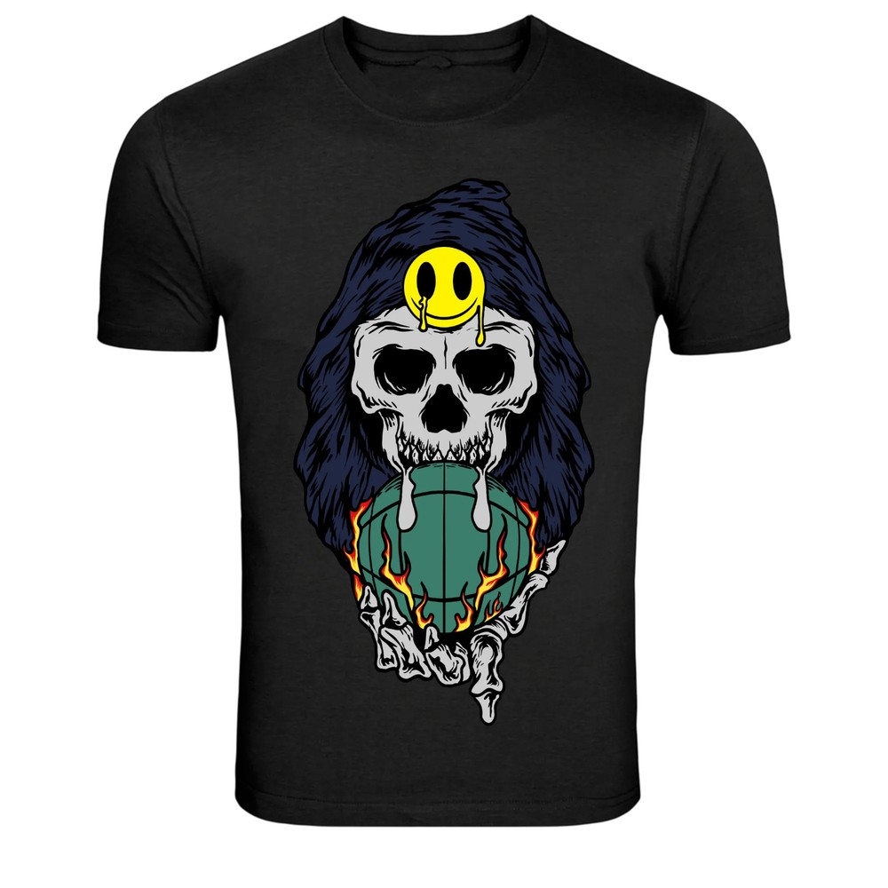 Skull With Melting Smile Emoji Graphic T-Shirt