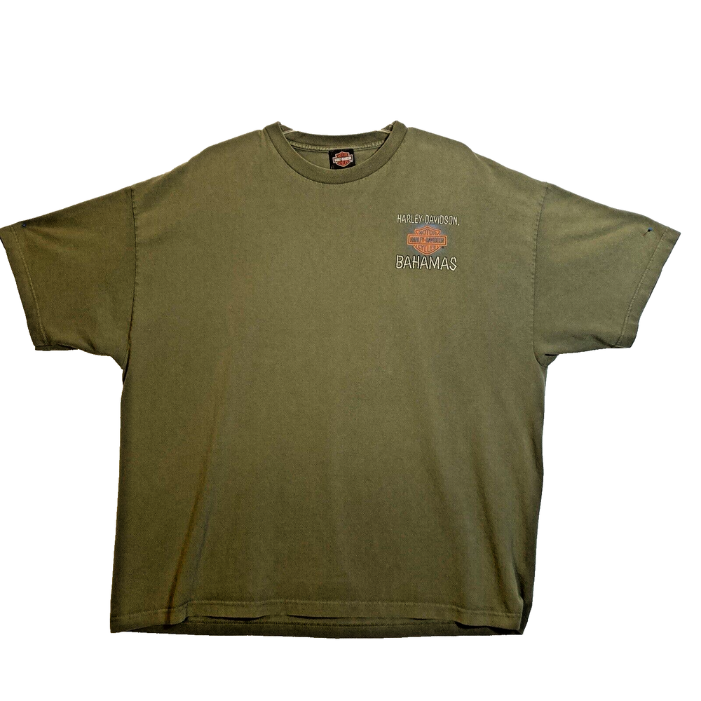 Harley Davidson Motorcycle T Shirt Men 3XL Olive Green 100% Cotton Graphic Biker