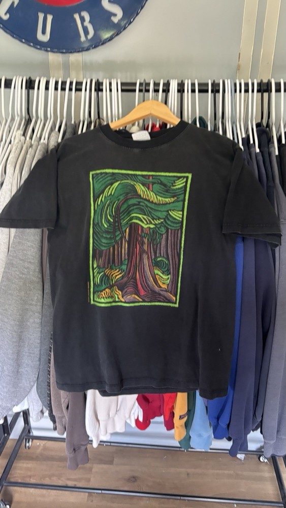 Vintage 90s Forest Art T-Shirt Medium Made in Canada Faded Nature Graphic
