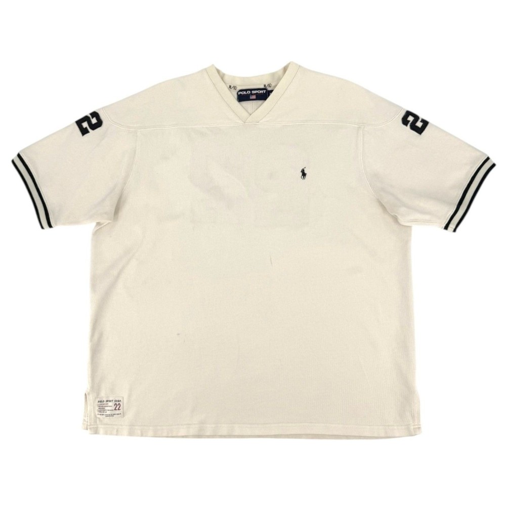 Vintage Polo Sport Ralph Lauren Football Soccer Heavyweight Shirt #22 Cream XL