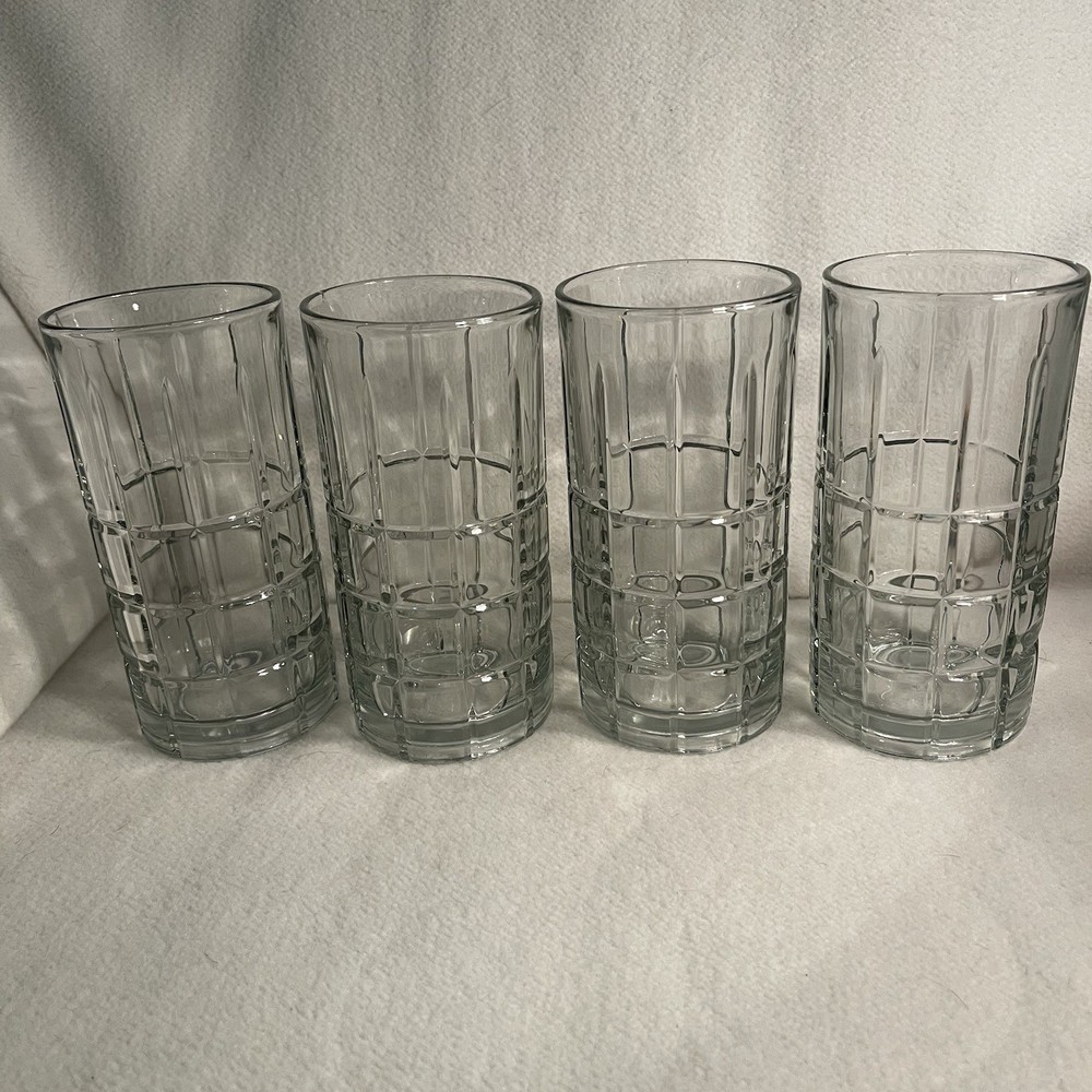 4 Anchor Hocking Manchester Tartan Iced Tea Clear Glass Tumbler 16 oz Vtg