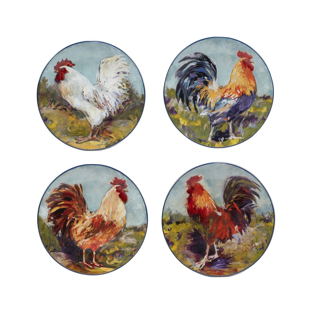 Certified International Rooster Meadow 9-inch Multi-Color Square Salad Dessert Plate
