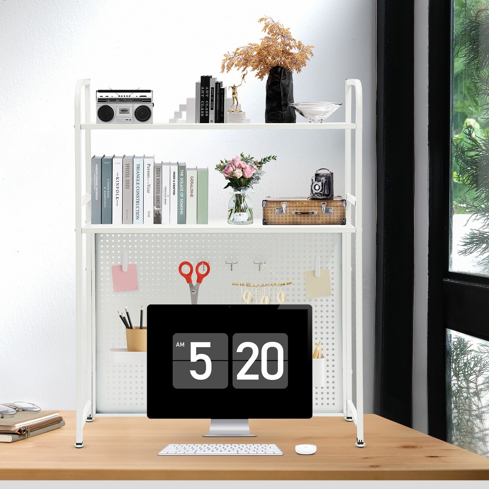 Clamp on Desk Shelf with Pegboard Tabletop Organizer Bookshelf Storage White US