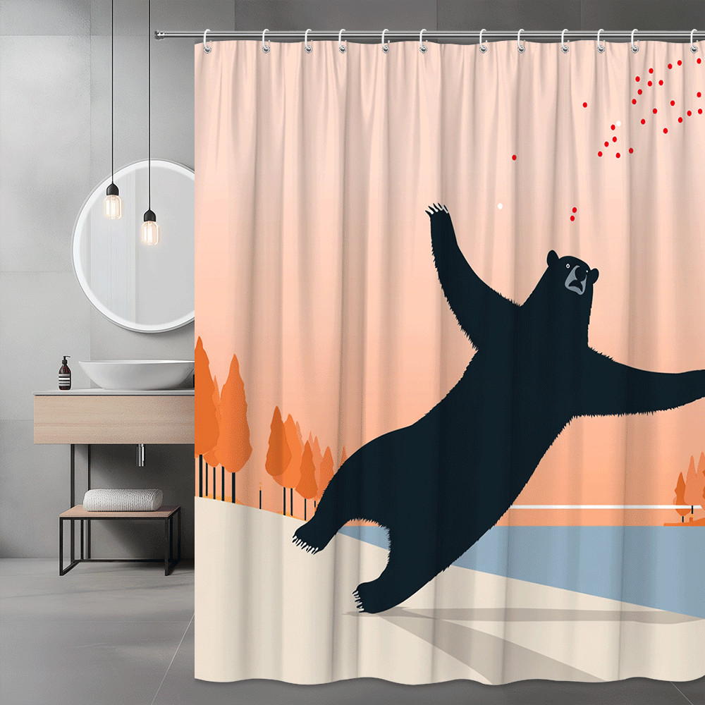 Bear Shower Curtain Sunset Forest Graphic Print