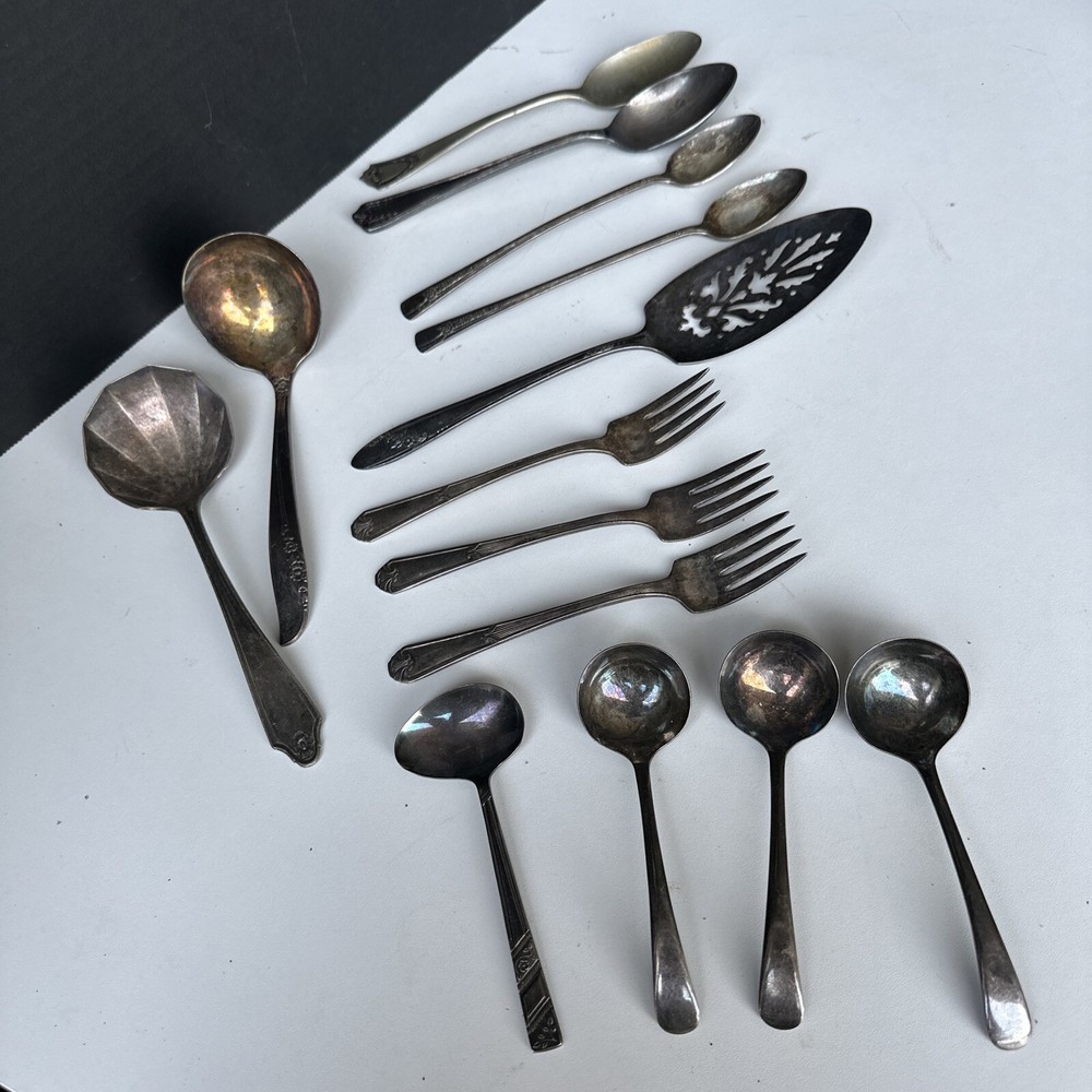 Assorted Vintage Flatware Pieces - Lot of 14 - Various Brands