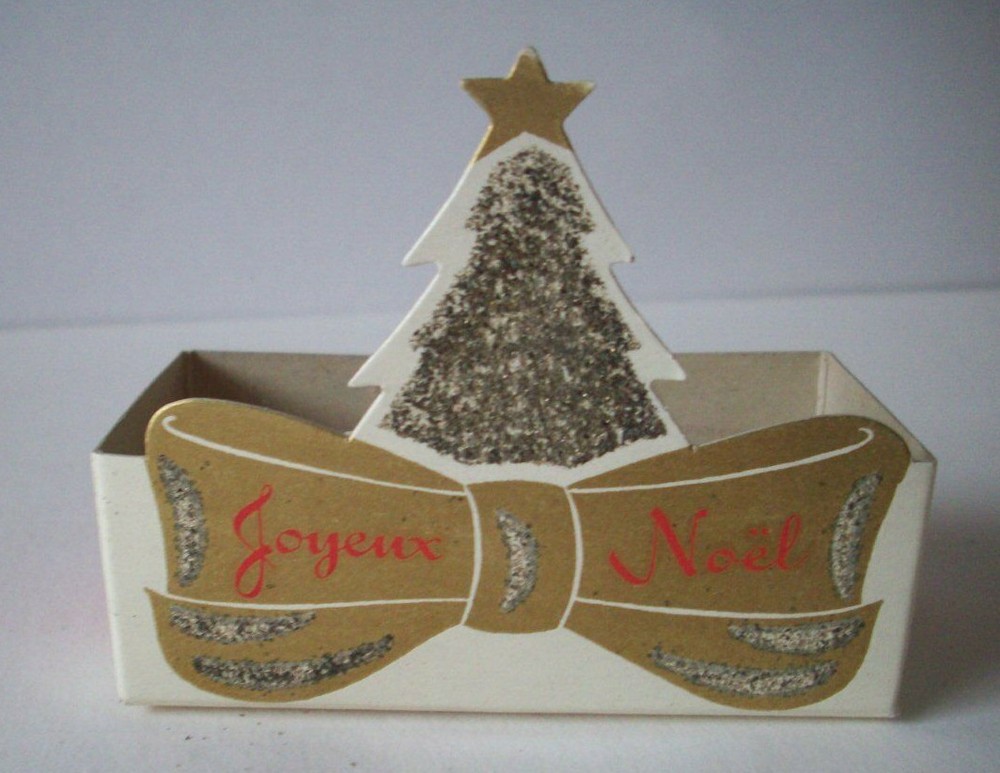 Vintage 50's? Miniature Christmas display candy box Glitter mica tree RED