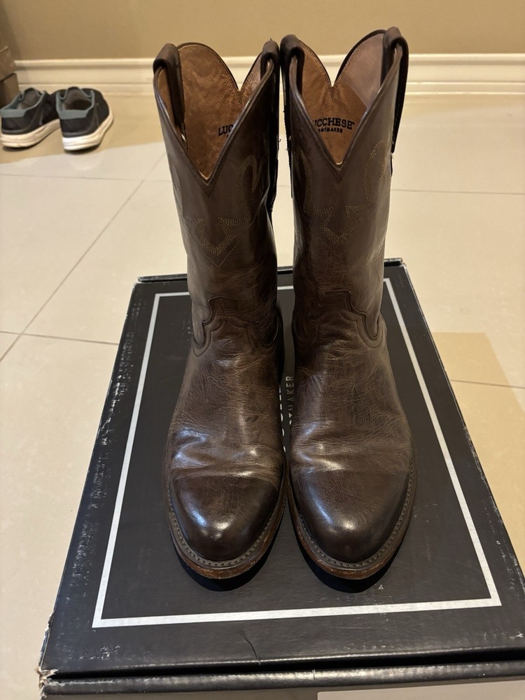 Lucchese 1883 Mens Sunset Roper Boots in Chocolate Mad Dog Goat Size 9EE