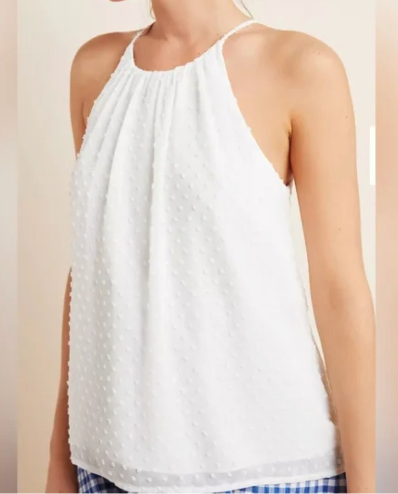 SUNDAY IN BROOKLYN Anthropologie WHITE SWISS DOT LINED CHIFFON TANK TOP Halter L