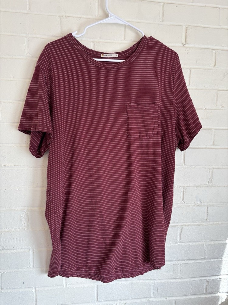 Marine Layer Men's Pocket T Shirt Red Stripe Large  Short Sleeve