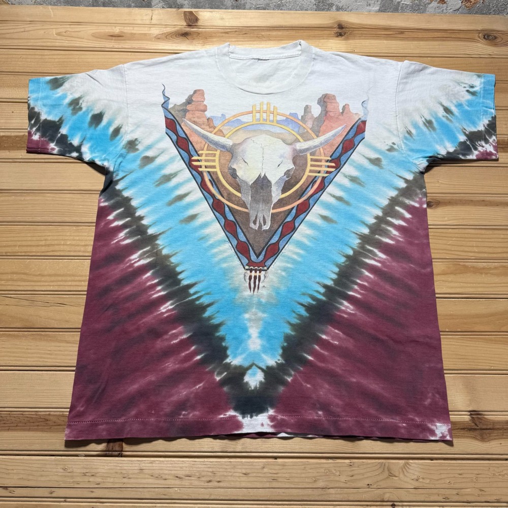 Vintage 90s Southwestern Bull Skull Eagle Snake Hyper V Tie Dye T-Shirt Size XL
