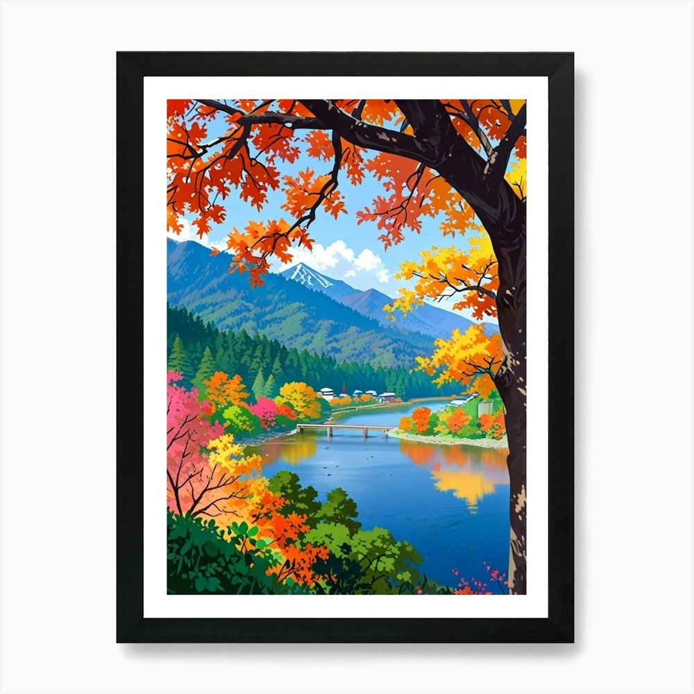 Autumn Trees On The River Art Print Framed Wall Art Poster Canvas Print Picture