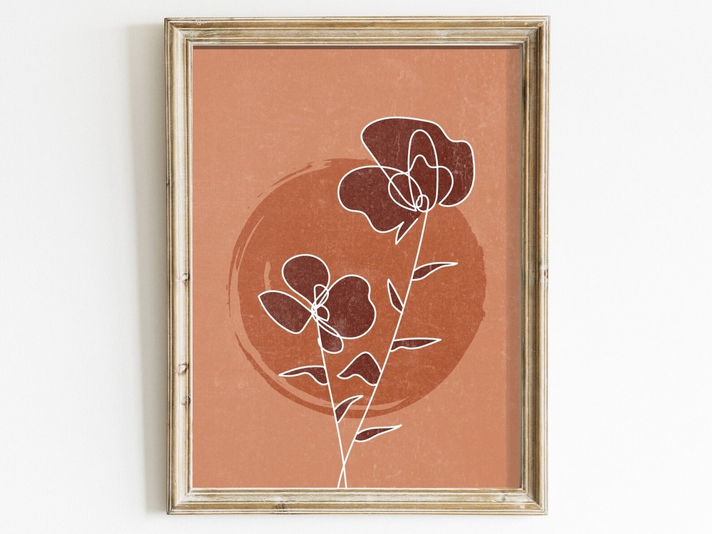 Minimalist Floral Line Art Boho Wall Decor Botanical Line Drawing Floral Wall