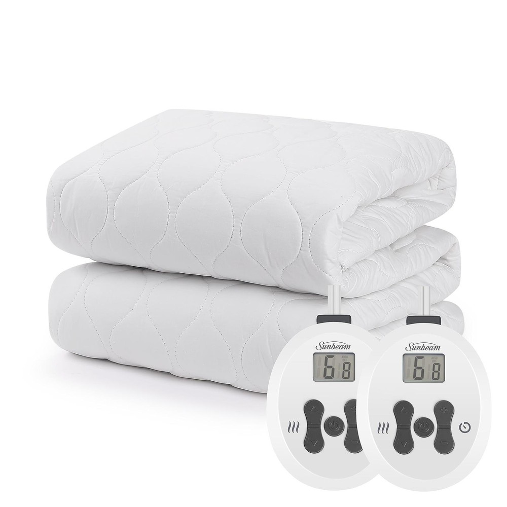 Sunbeam Restful Quilted Water Resistant Heated Mattress Pad - Queen White
