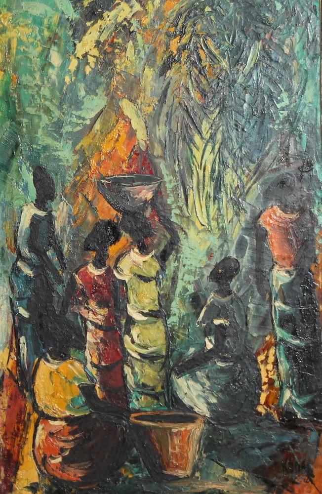 Abstract Oil Painting with Signed Figures Unique Artwork-image