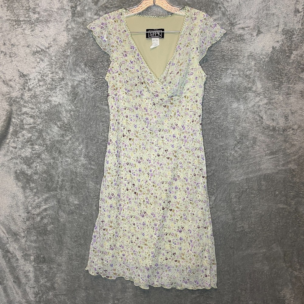 City Triangles Women Y2K Fairy Ditzy Floral Flutter Surplice Chiffon Dress 7